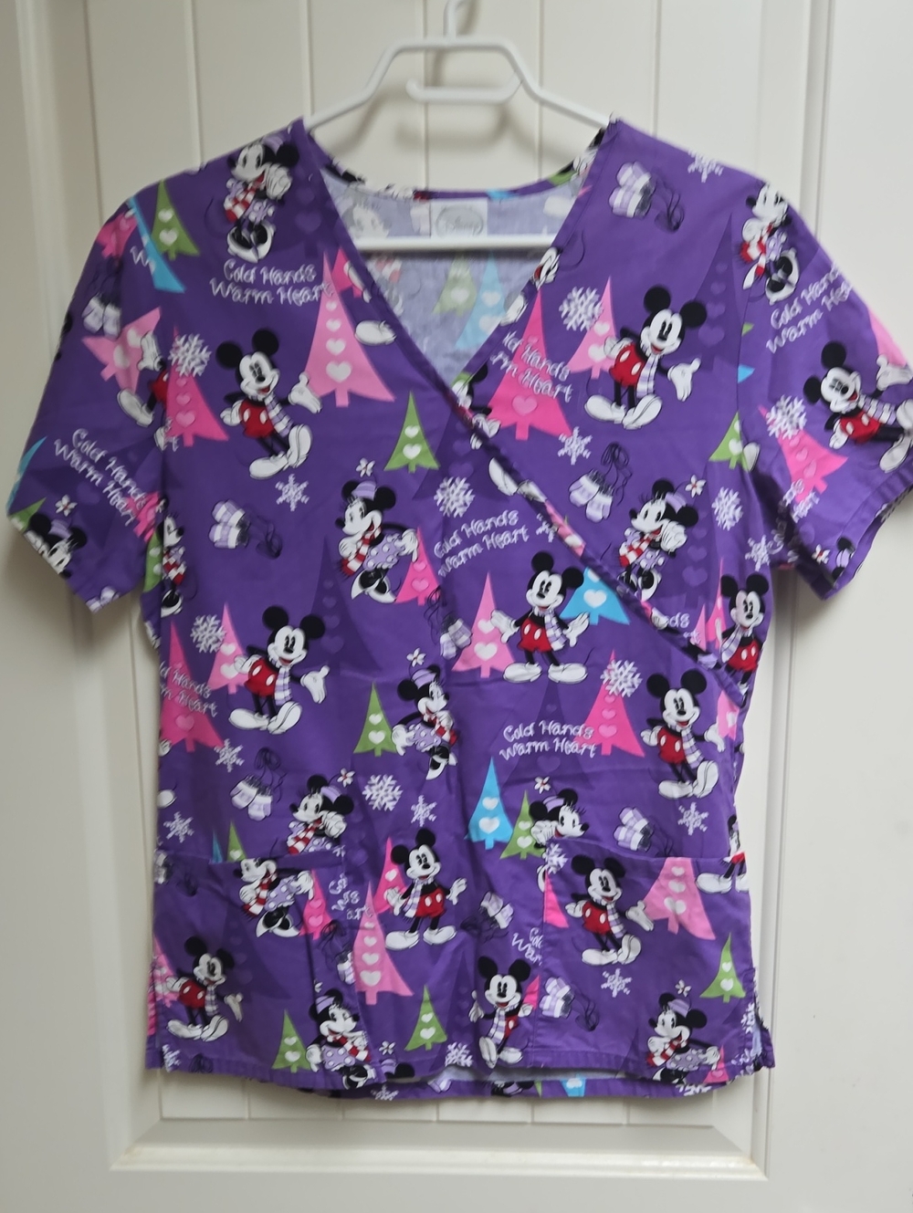 Disney Women's Purple Mickey Mouse Short Sleeve Nurse Scrub Top Small